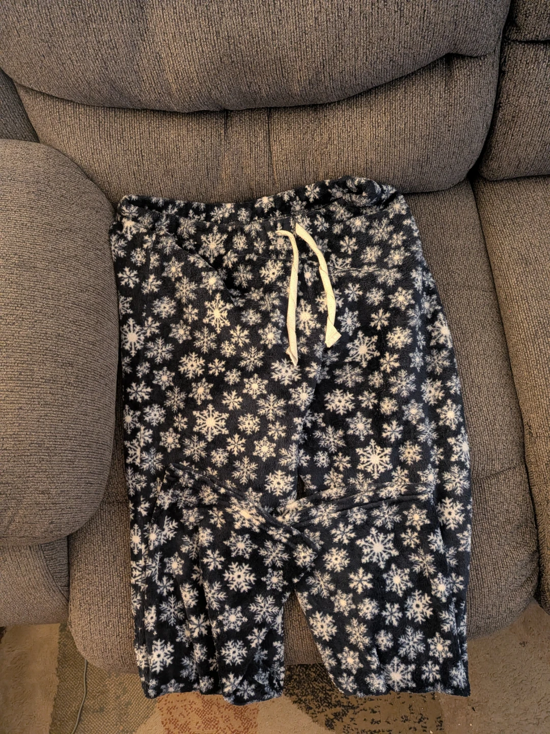 snowflake-patterned pajama pants pick up in st Albert