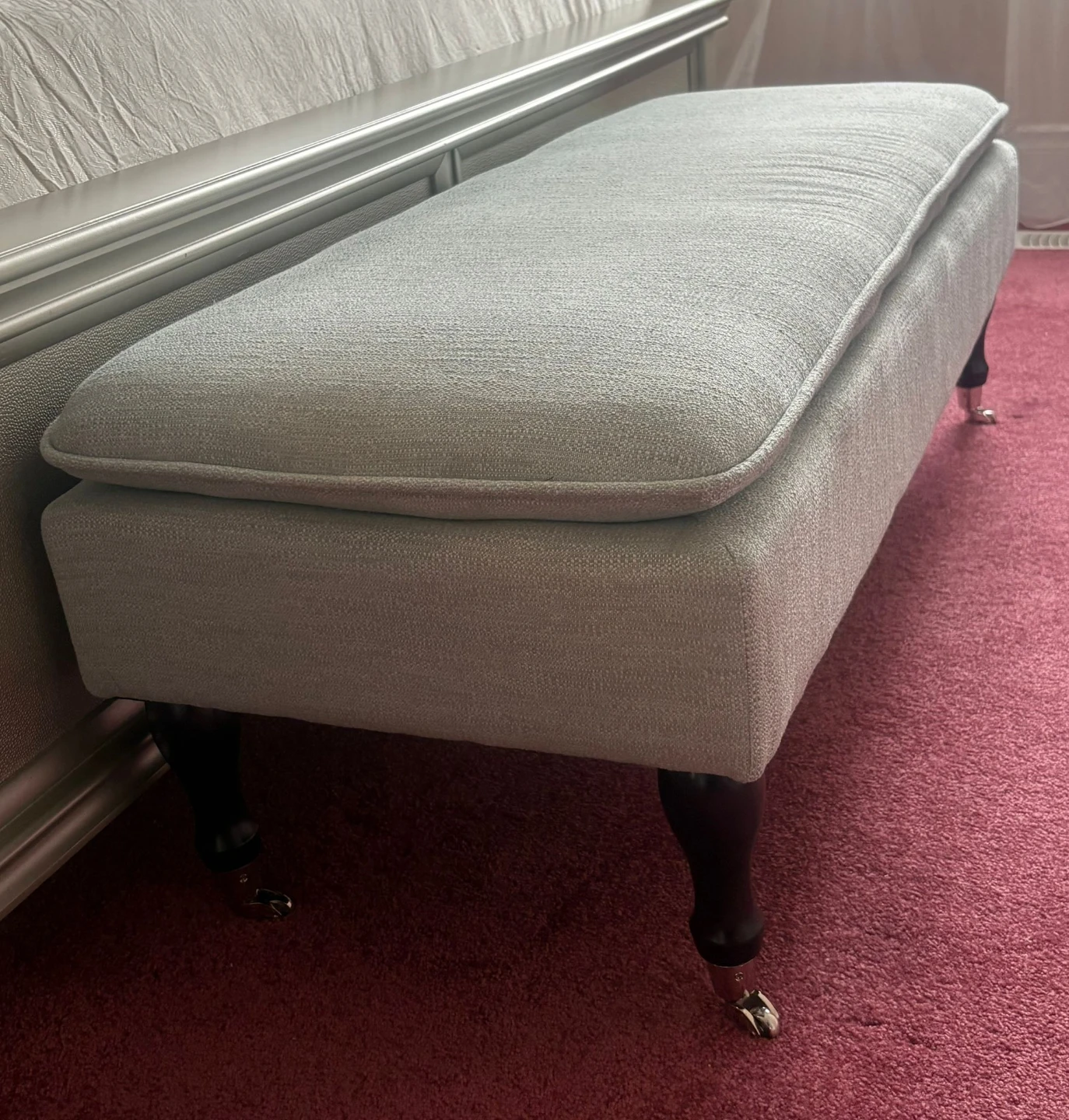 Light Blue Upholstered Bench with Casters - photo 2