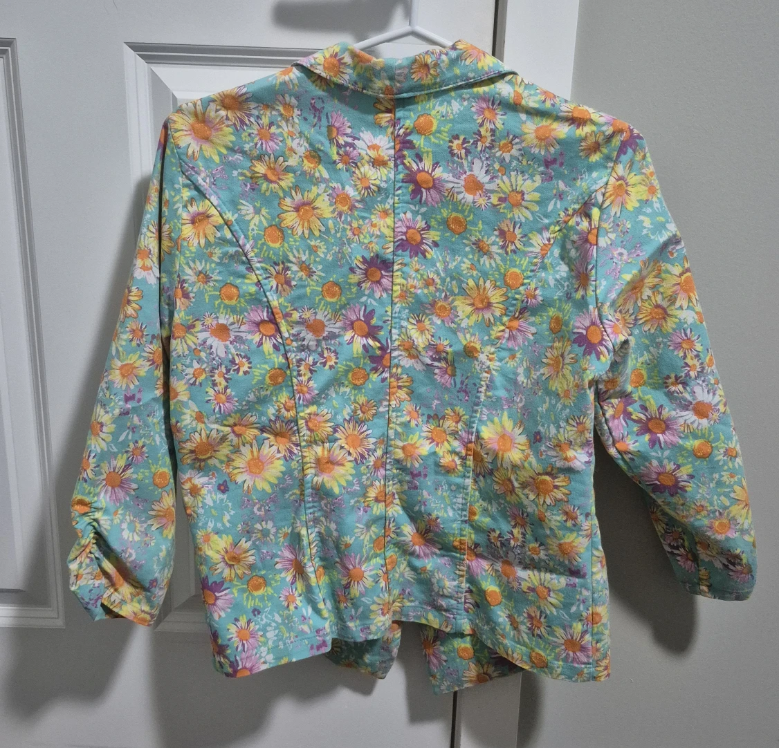 100% Cotton Floral Blazer Size L - photo 2