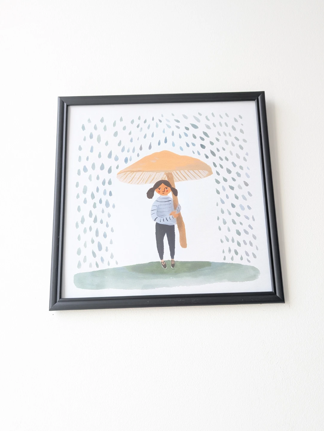 Framed Art Print of Girl with Mushroom Umbrella 30x30cm