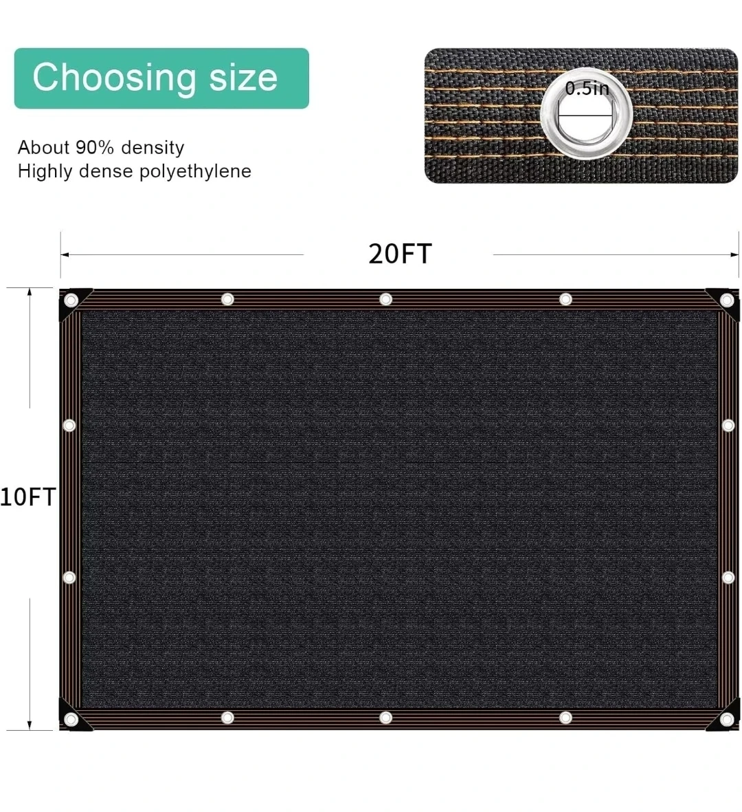 Shade Cloth 10x20ft Black 90% UV Blockage - photo 2