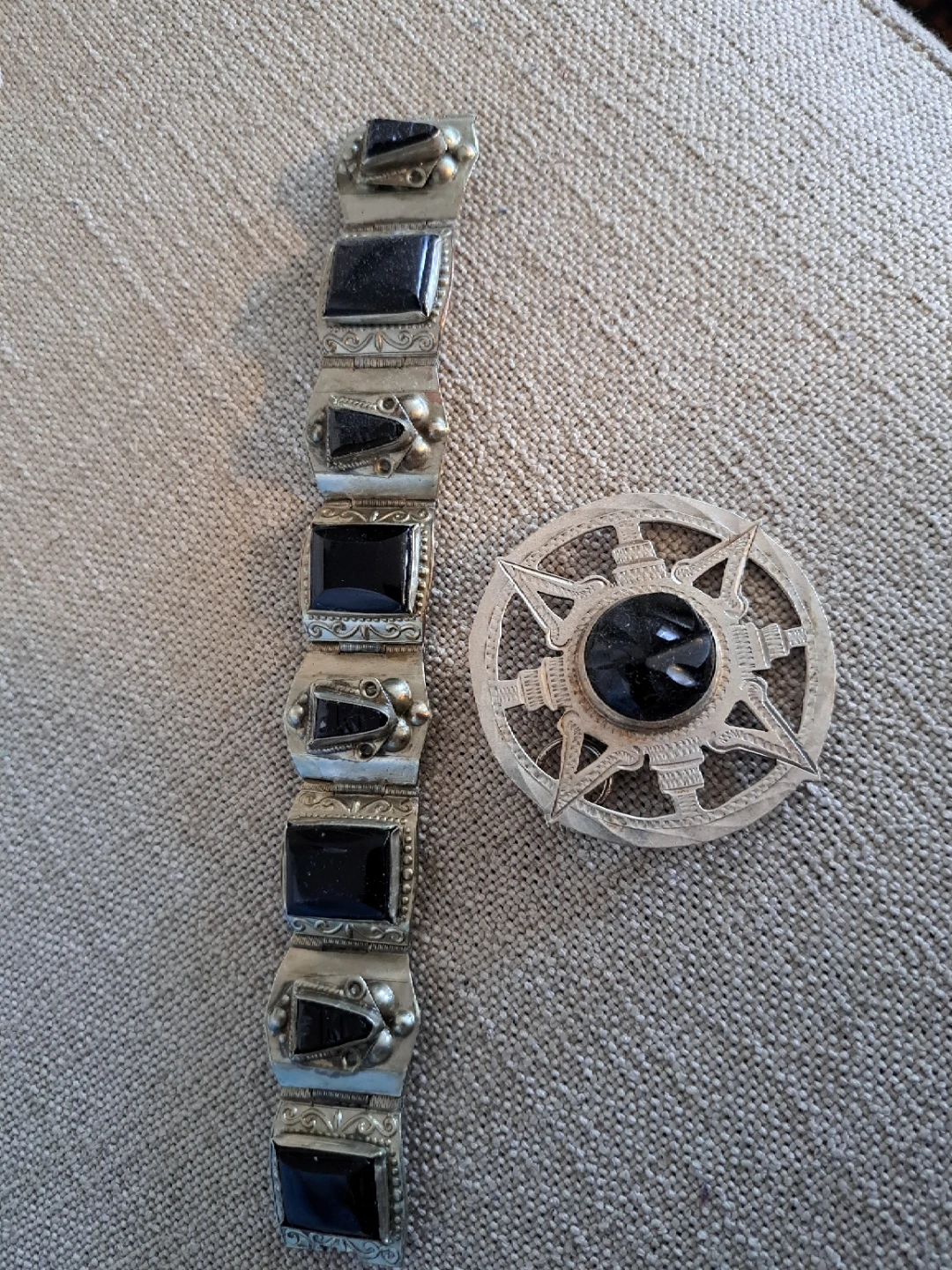 Sterling Silver Bracelet and Brooch with Black Stones - photo 2