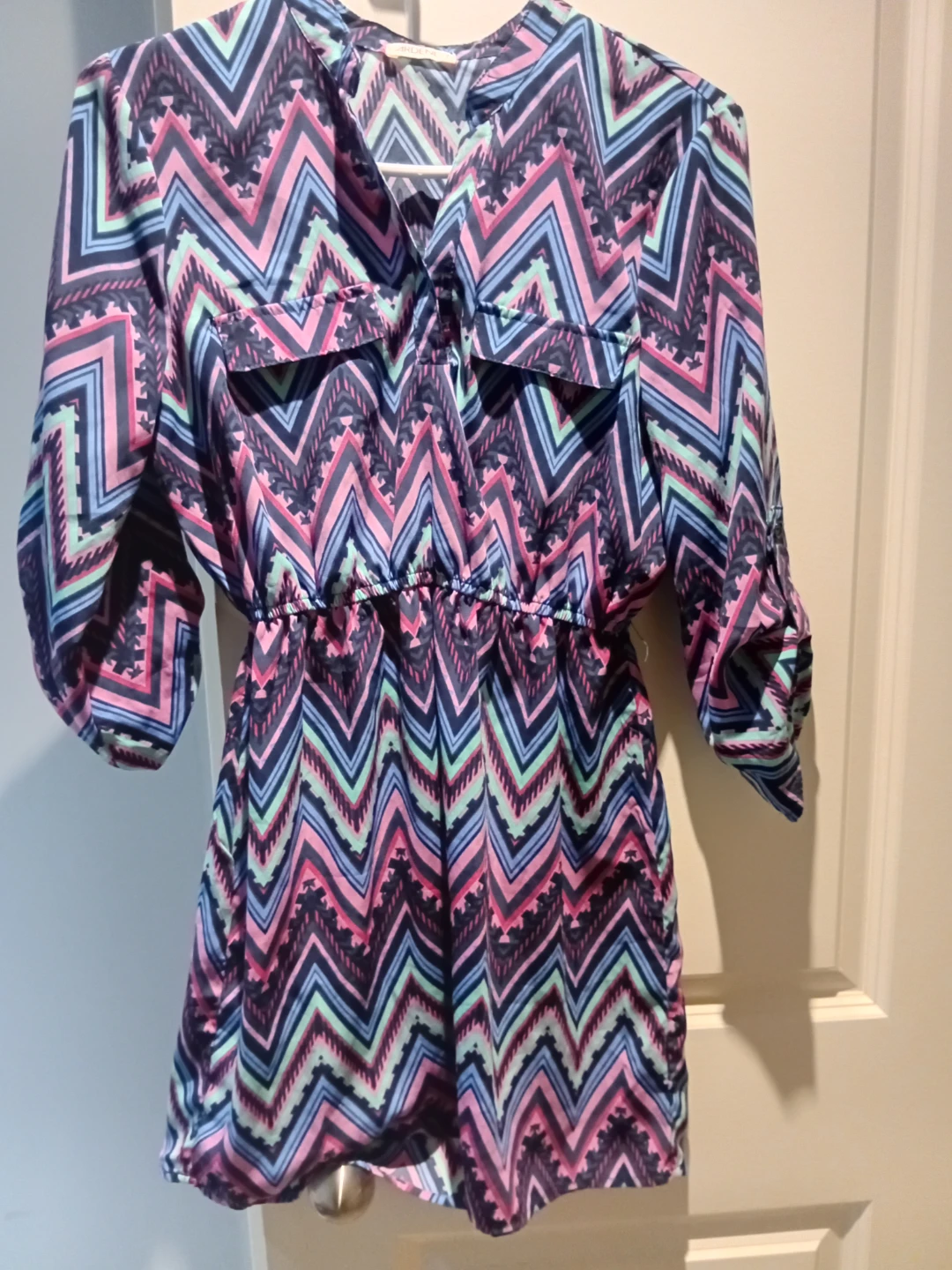 Women's Chevron Print Button-Up Shirt Dress
