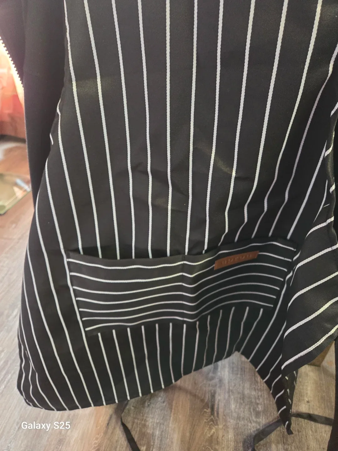 Black and White Striped Apron with Pocket