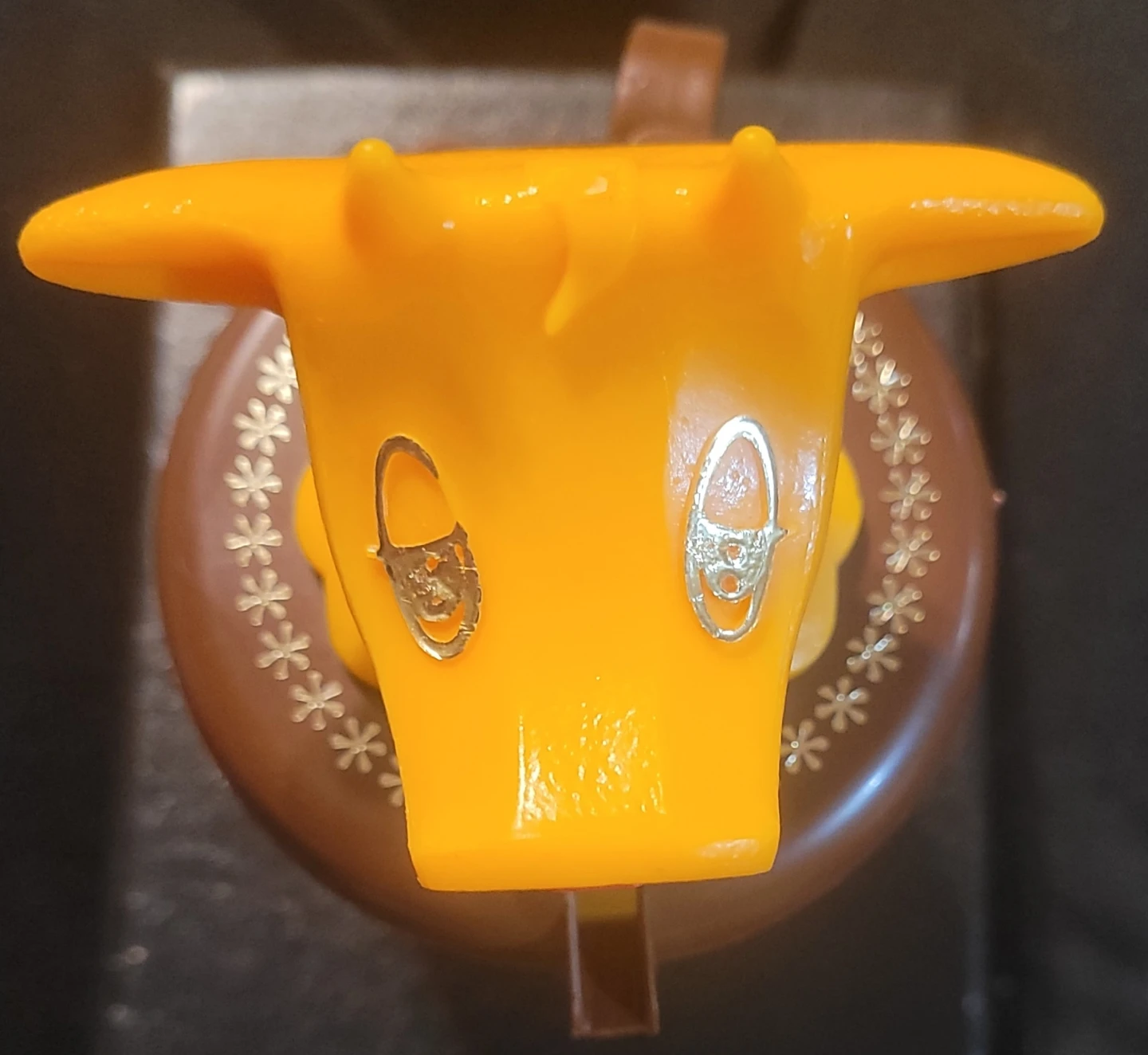 Vintage Yellow Cow Toy with Farm Scene Container - photo 2