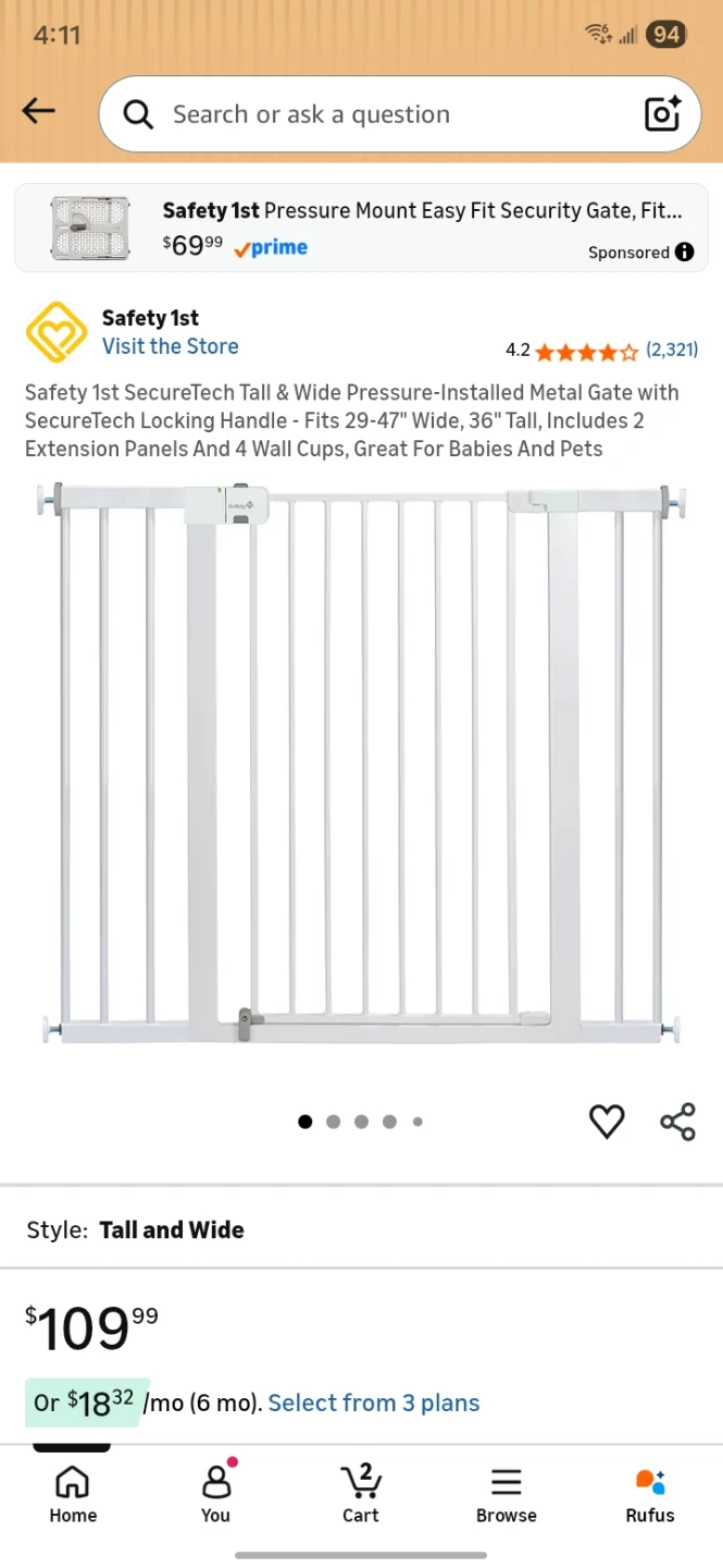 Safety 1st Tall & Wide Pressure Mount Security Gate - photo 3