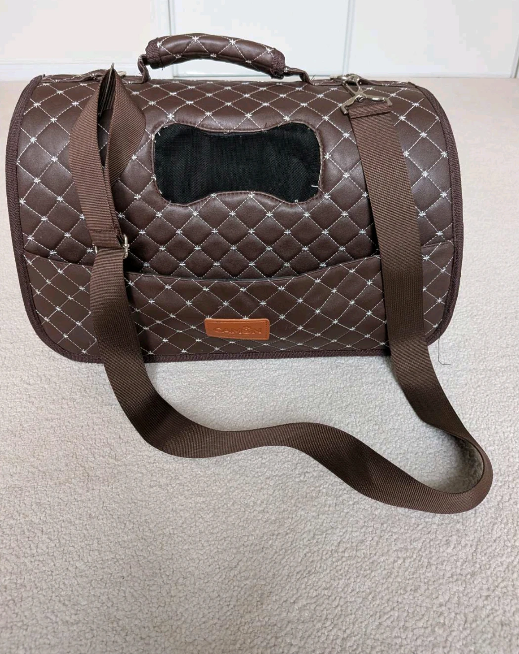 Brown Quilted Pet Carrier Bag