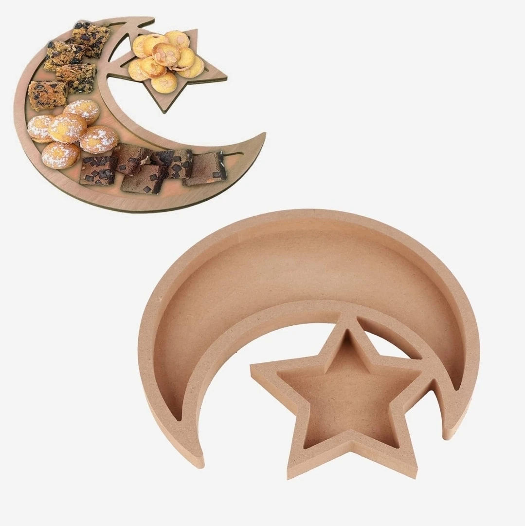 Eid Wooden Dessert Tray Ramadan Moon Star Serving Tray Decor