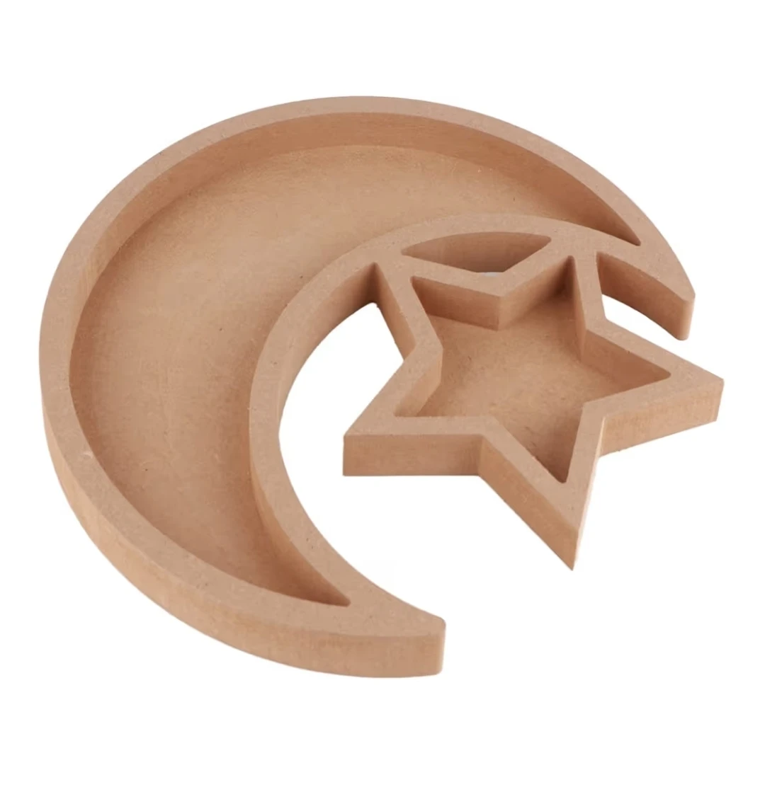 Eid Wooden Dessert Tray Ramadan Moon Star Serving Tray Decor - photo 2
