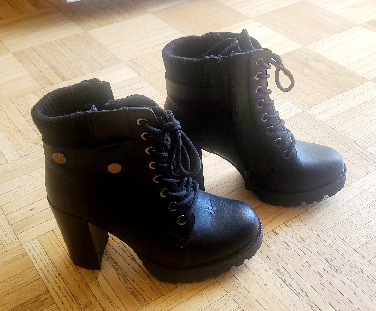 Black Combat Boots with Fur Trim - photo 2