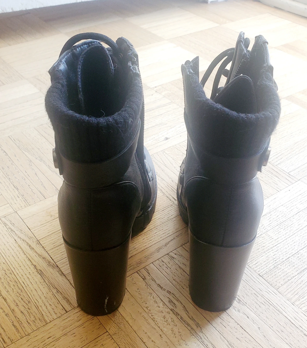 Black Combat Boots with Fur Trim - photo 3