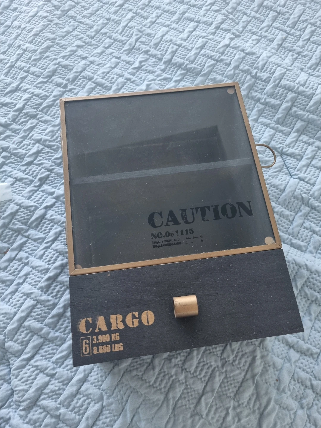 Decorative Storage Box with 'Cargo' and 'Caution' Design