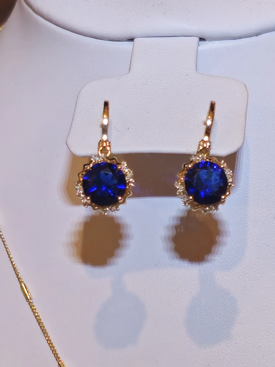 Sapphire (Lab-created)necklace and earring set, Gold Plated - photo 3