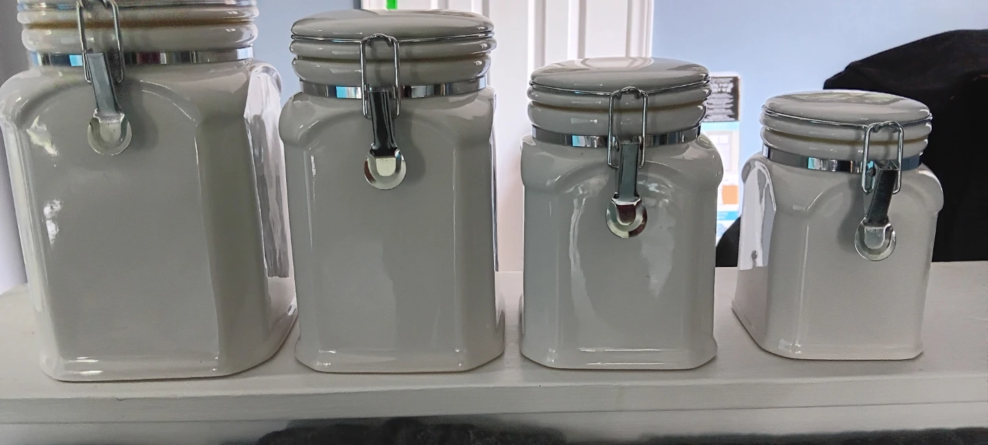 Set of 4 White Ceramic Canister Jars with Lids