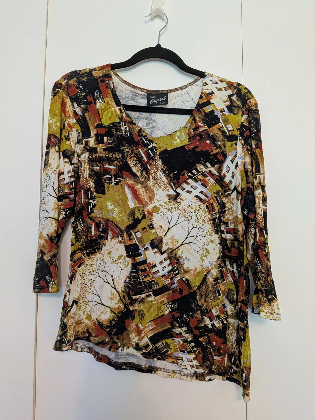 Crystal Women's Abstract Print 3/4 Sleeve Top