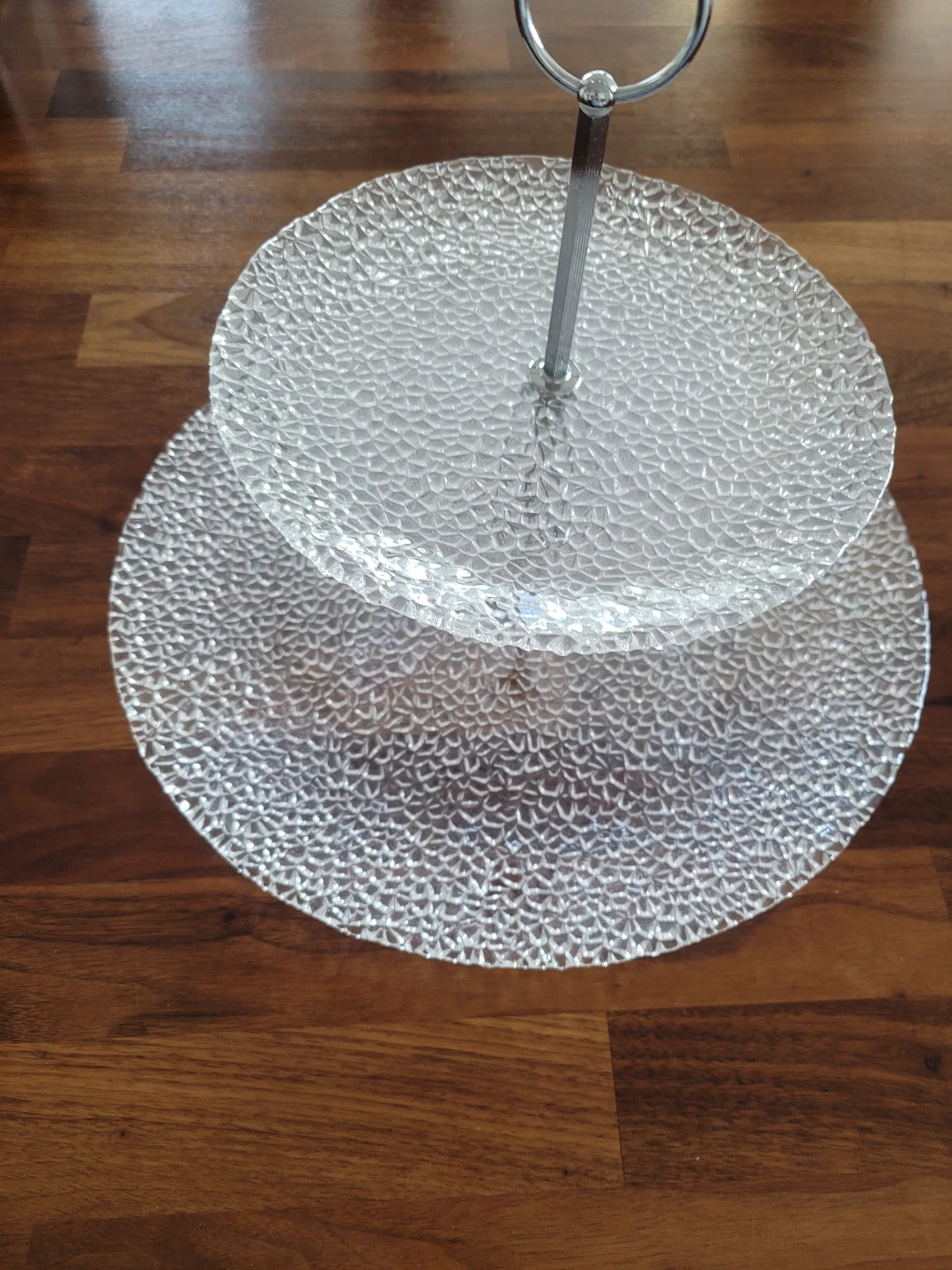 2-Tier Clear Textured Glass Dessert Stand