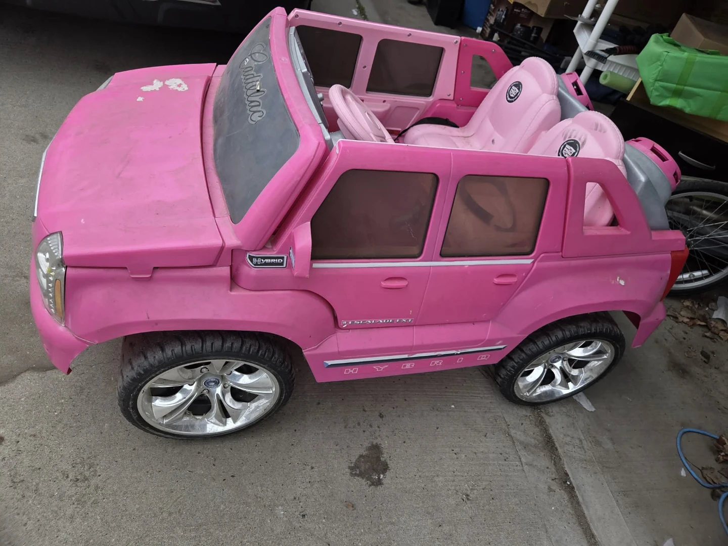 Pink Cadillac Escalade Kids Ride-On Car and Kawasaki Quad.