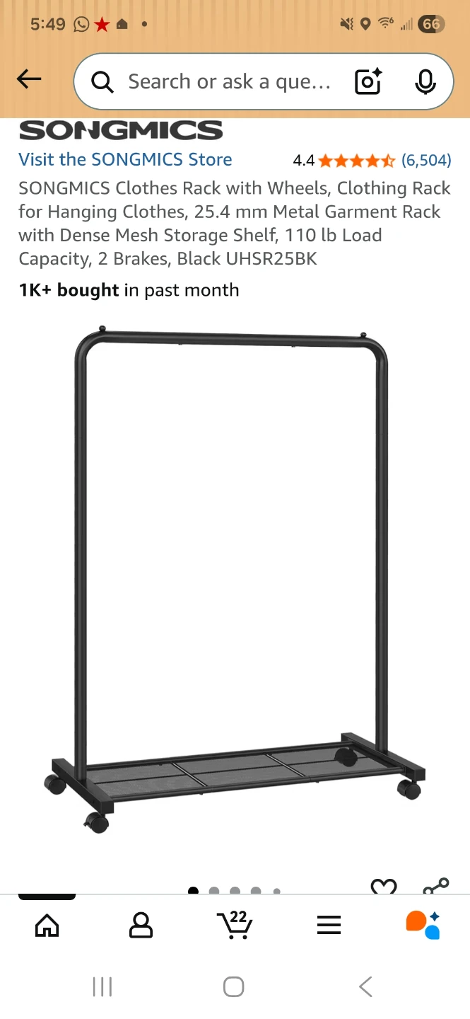 SONGMICS Clothes Rack with Wheels and Storage Shelf - Black - photo 5