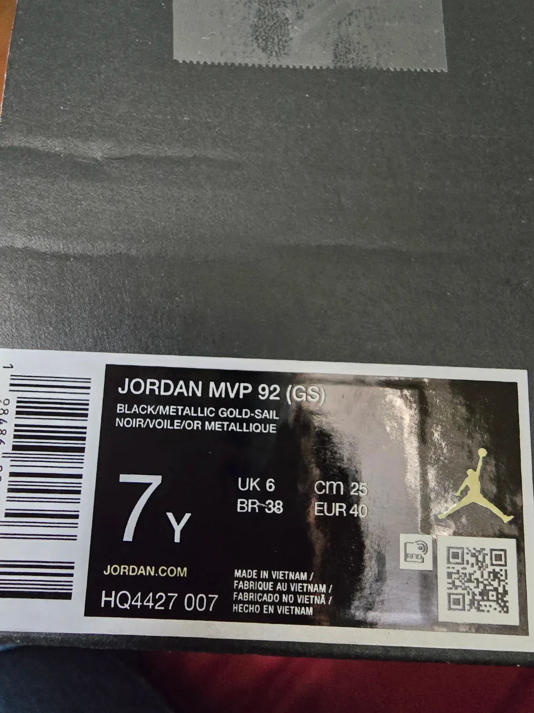 Jordan MVP 92 (GS) Shoes Black/Metallic Gold-Sail Size 7Y - photo 3