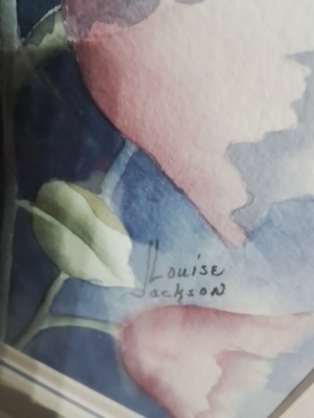 Framed Watercolour Painting of Pink Hollyhocks by Louise Jackson - photo 5