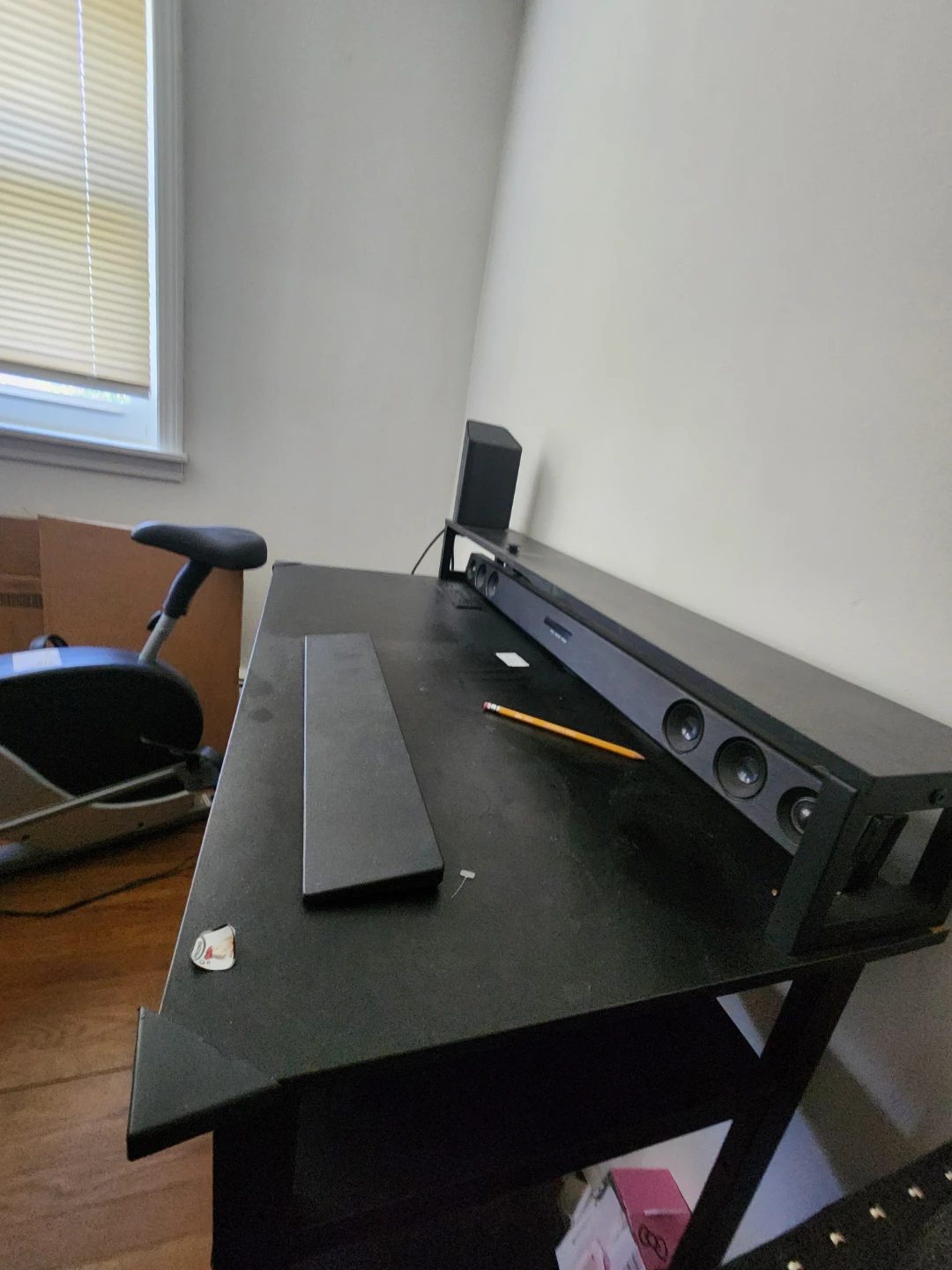 Black Gaming Desk with Built-in Power Strip and Soundbar Mount - photo 3