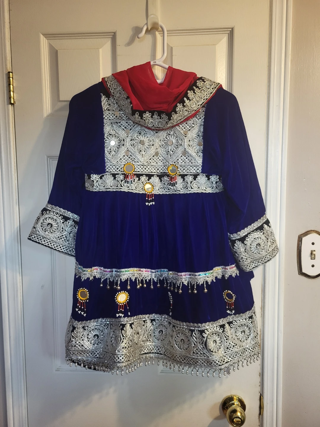 Blue Velvet Afghan Traditional Dress with Red Pants - photo 2