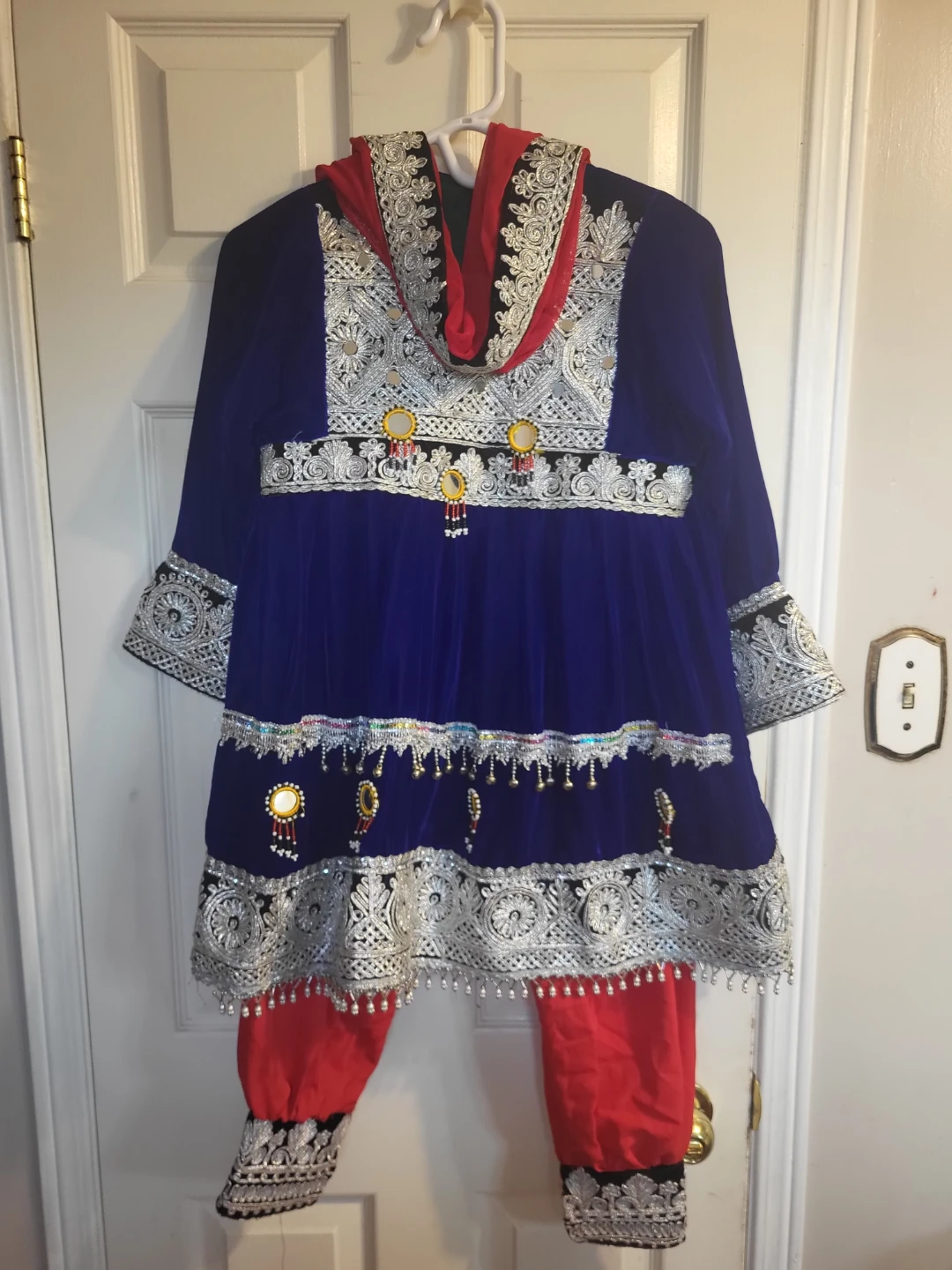Blue Velvet Afghan Traditional Dress with Red Pants - photo 3