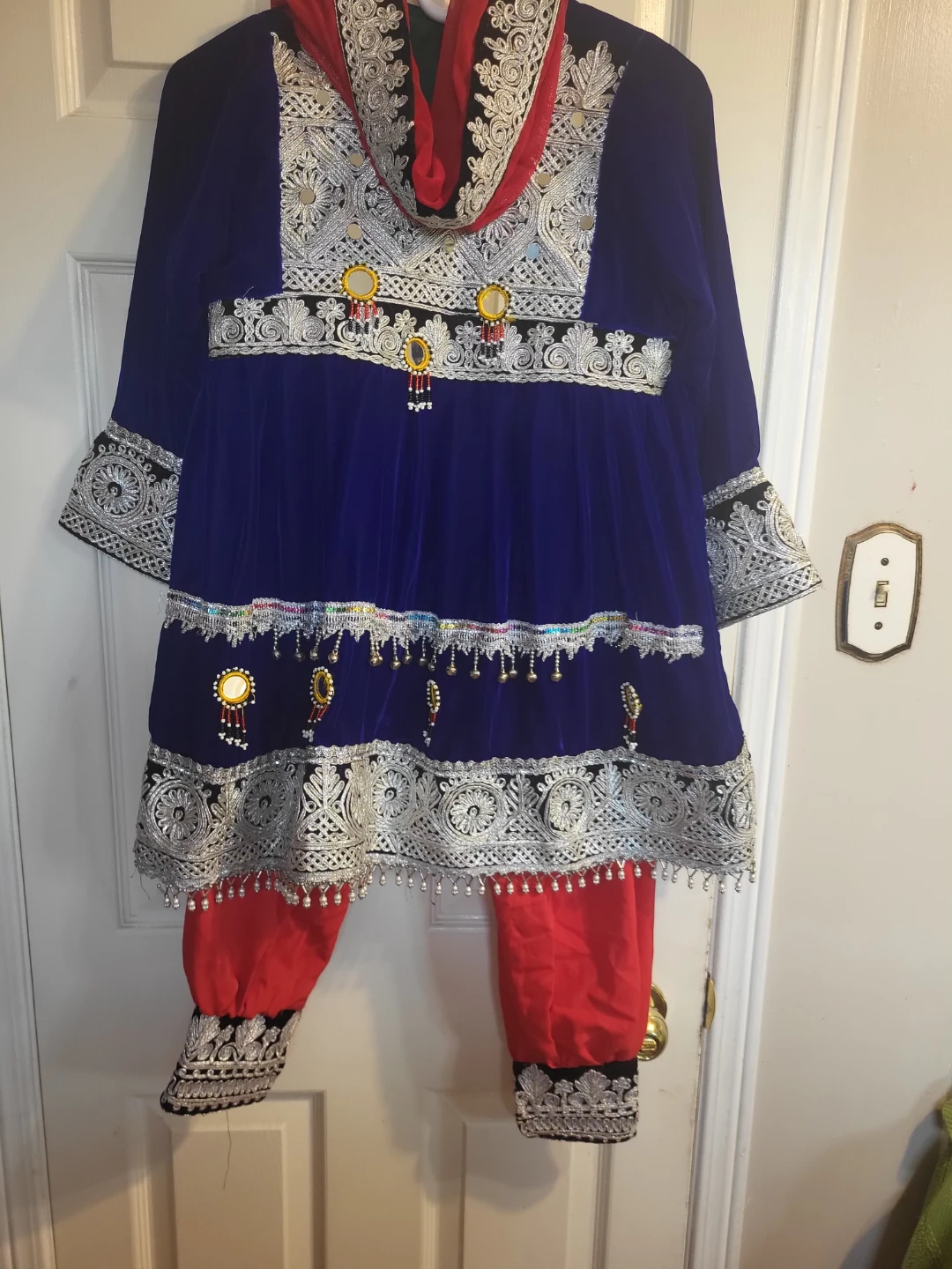 Blue Velvet Afghan Traditional Dress with Red Pants - photo 4