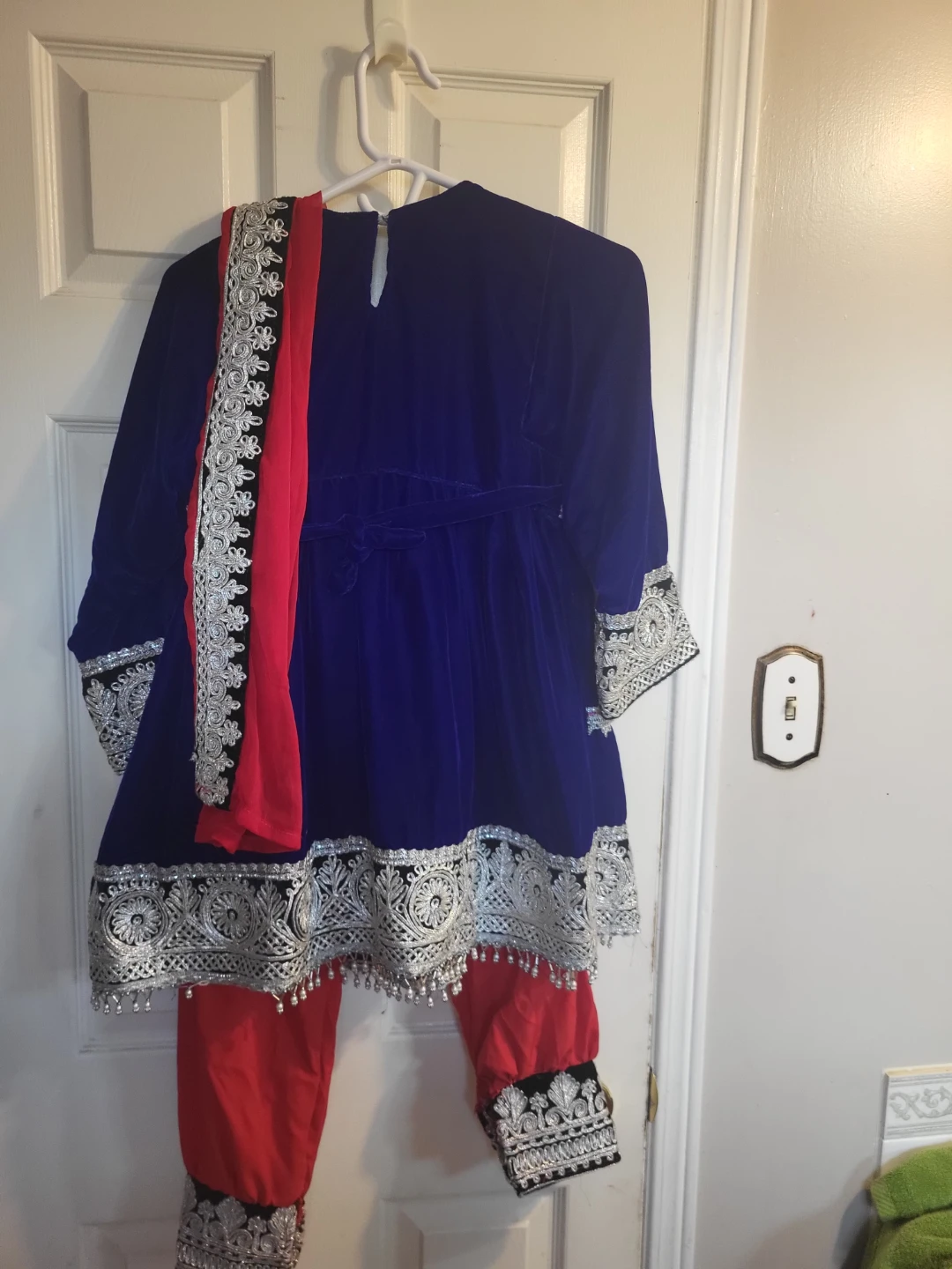 Blue Velvet Afghan Traditional Dress with Red Pants - photo 5