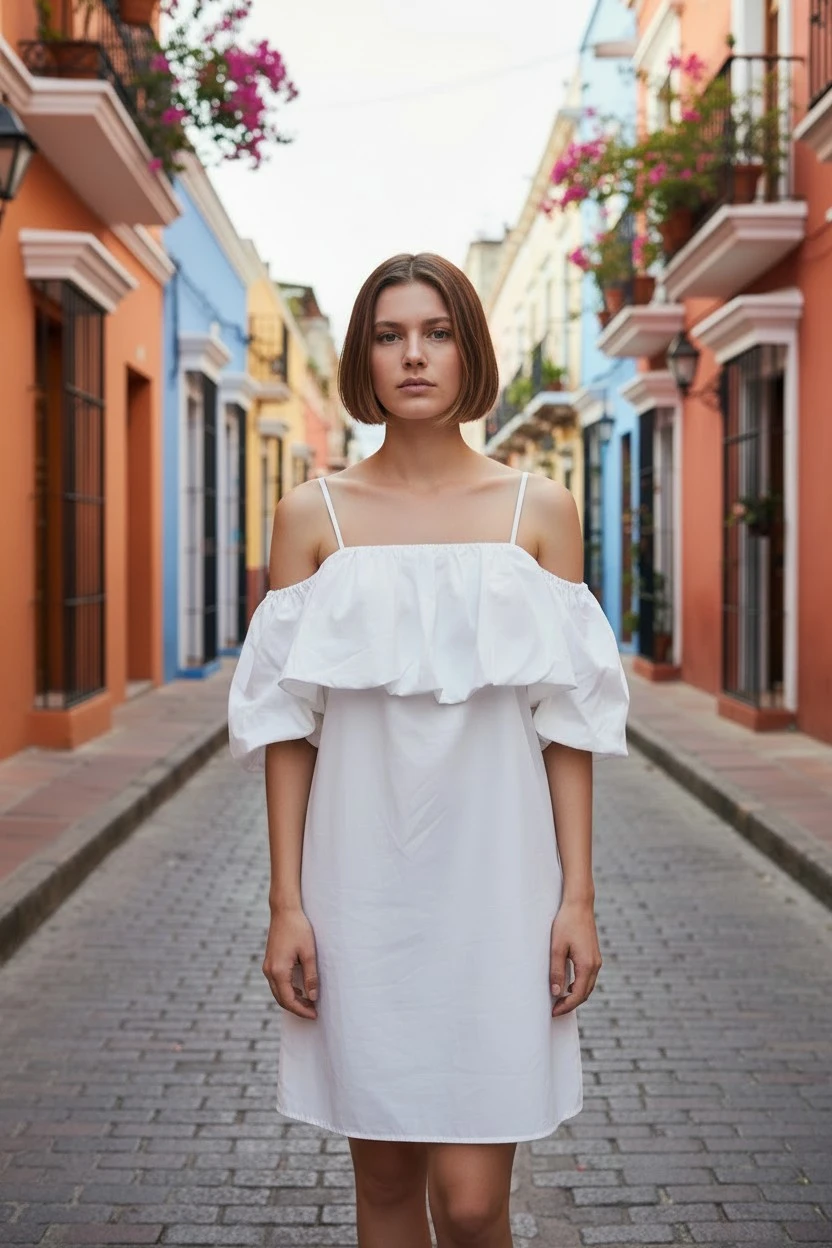 White Off-the-Shoulder Ruffle Dress