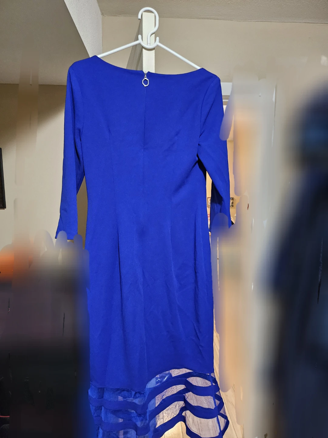 Blue Long Sleeve Dress with Mesh Hem - photo 2