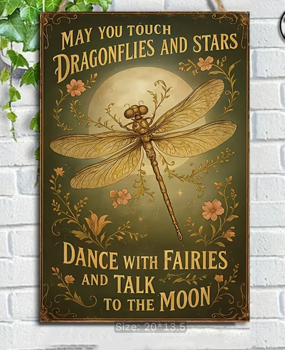 Dragonfly and Moon wooden Art  20x13.5cm