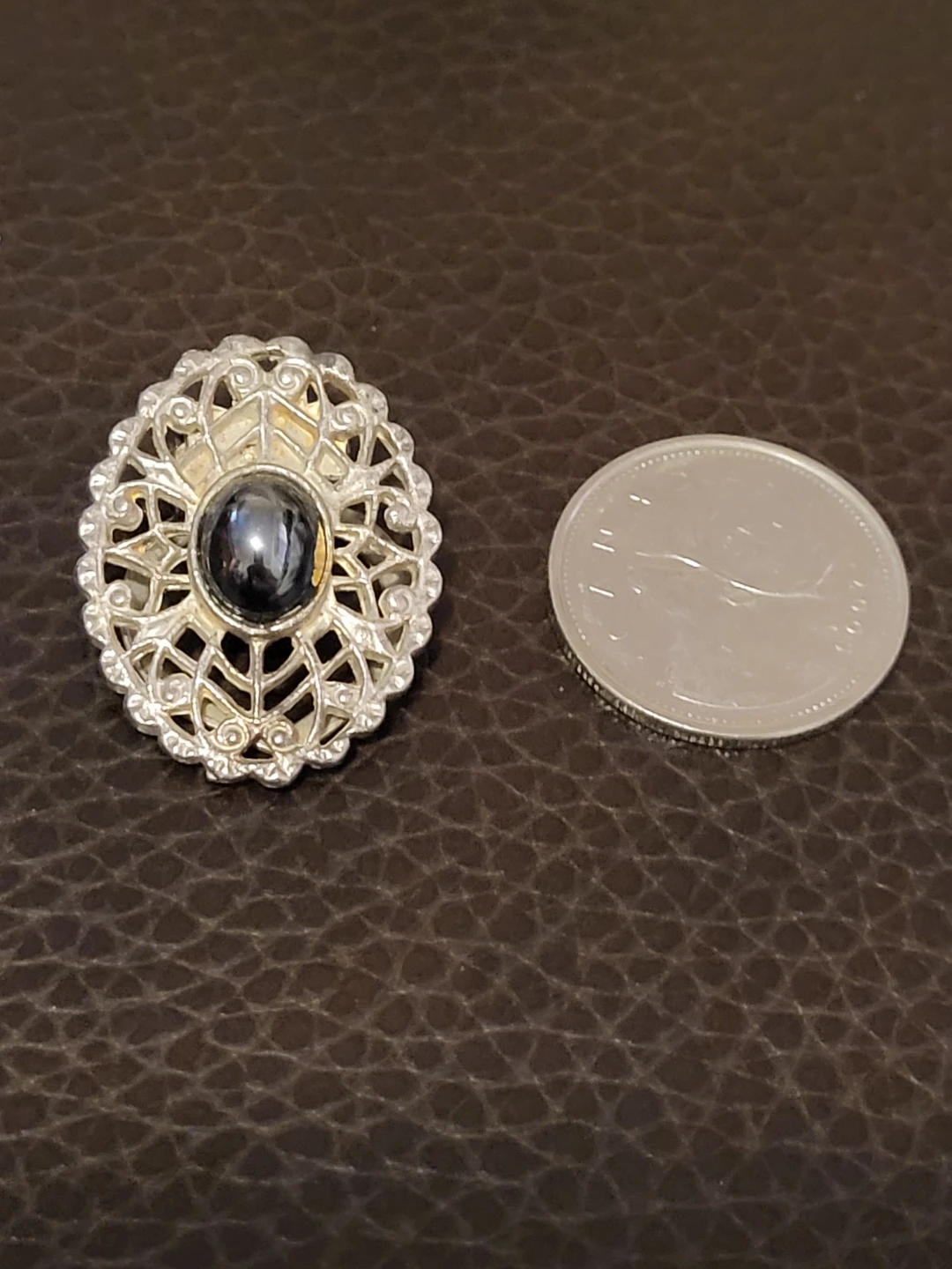 Vintage black cabochon Filigree scarf clip - Mid Century Design