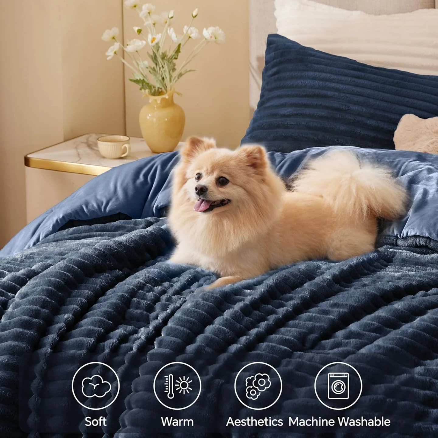 BEDELITE Fleece Queen Comforter Set-NAVY -Super Soft & Warm - photo 2