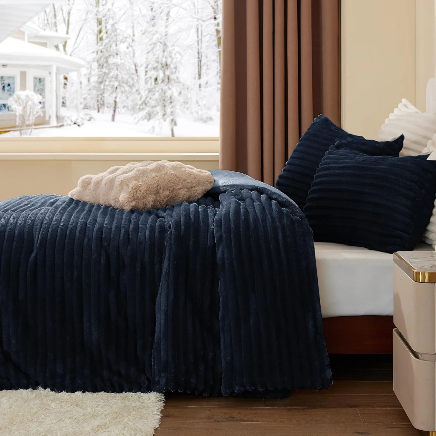BEDELITE Fleece Queen Comforter Set-NAVY -Super Soft & Warm - photo 4