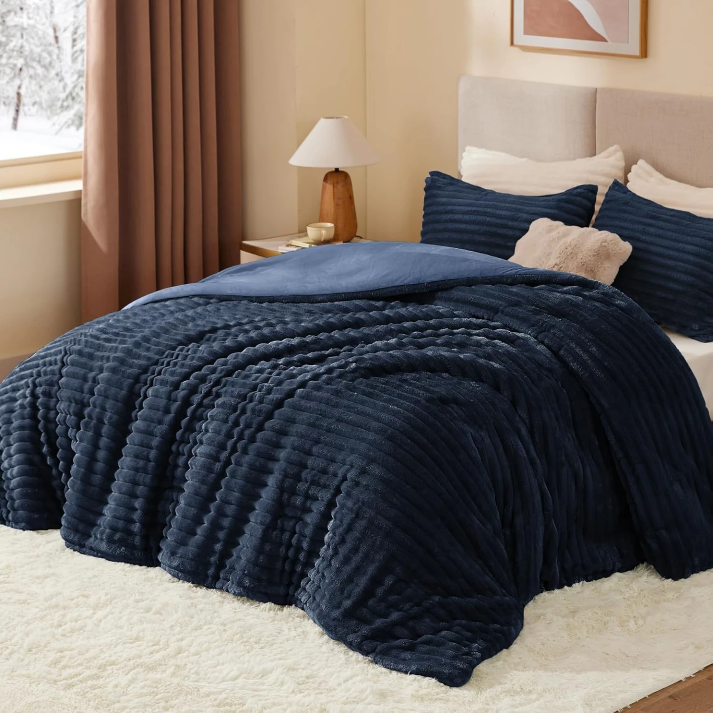 BEDELITE Fleece Queen Comforter Set-NAVY -Super Soft & Warm - photo 5