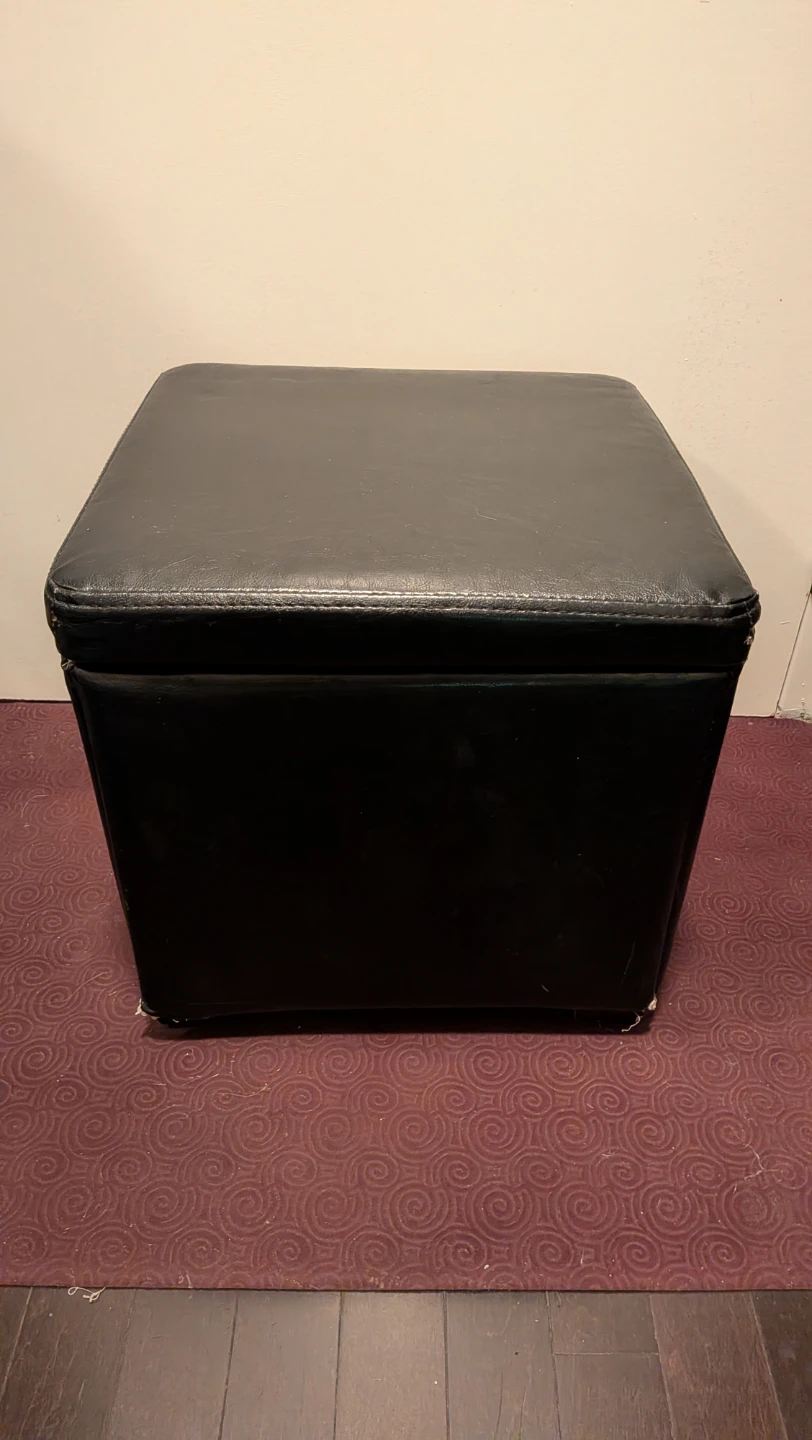 One Single Black Faux Leather Storage Ottoman 15" x 15 x 14