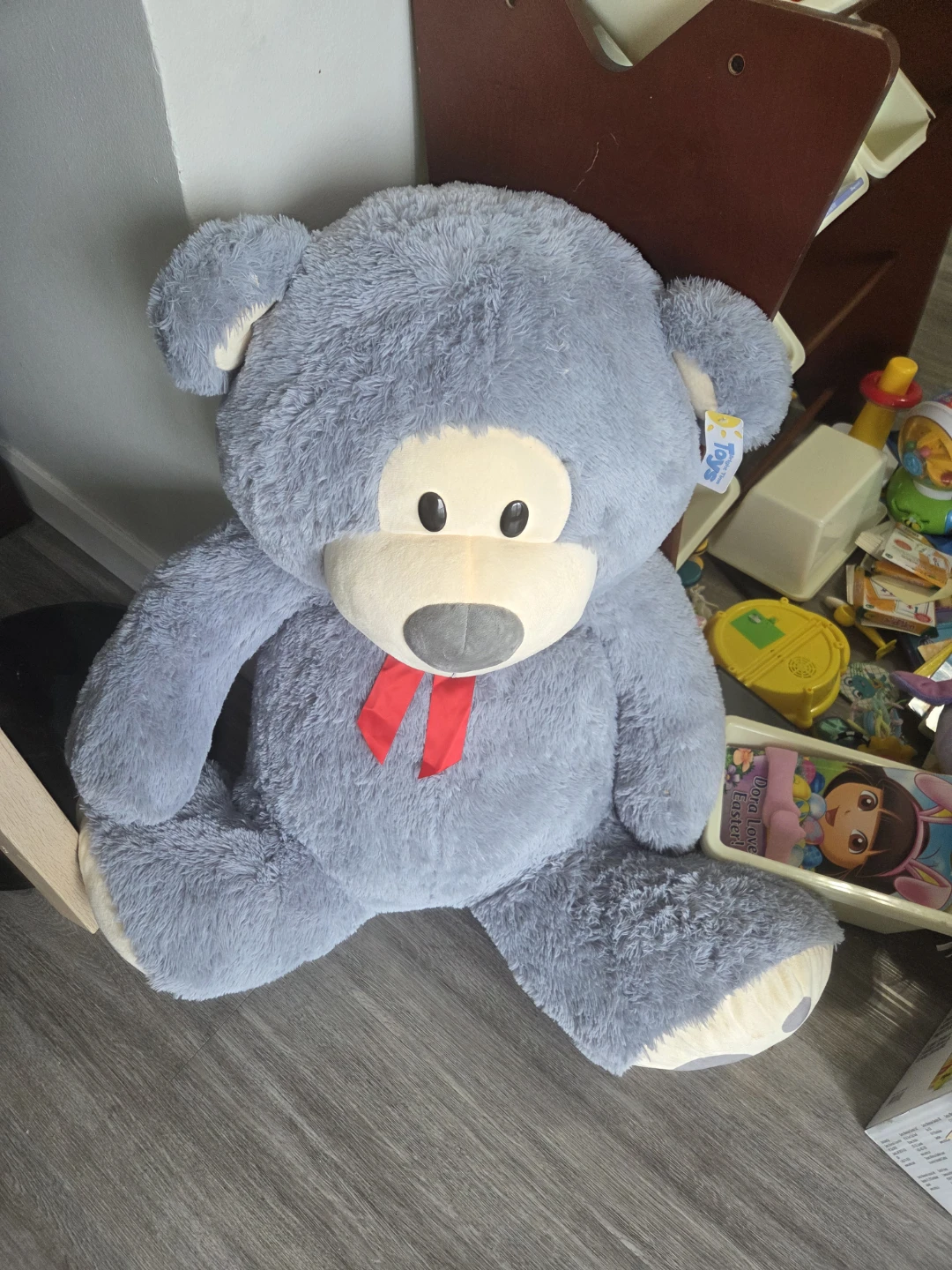 Grey Teddy Bear Plush Toy with Red Bow