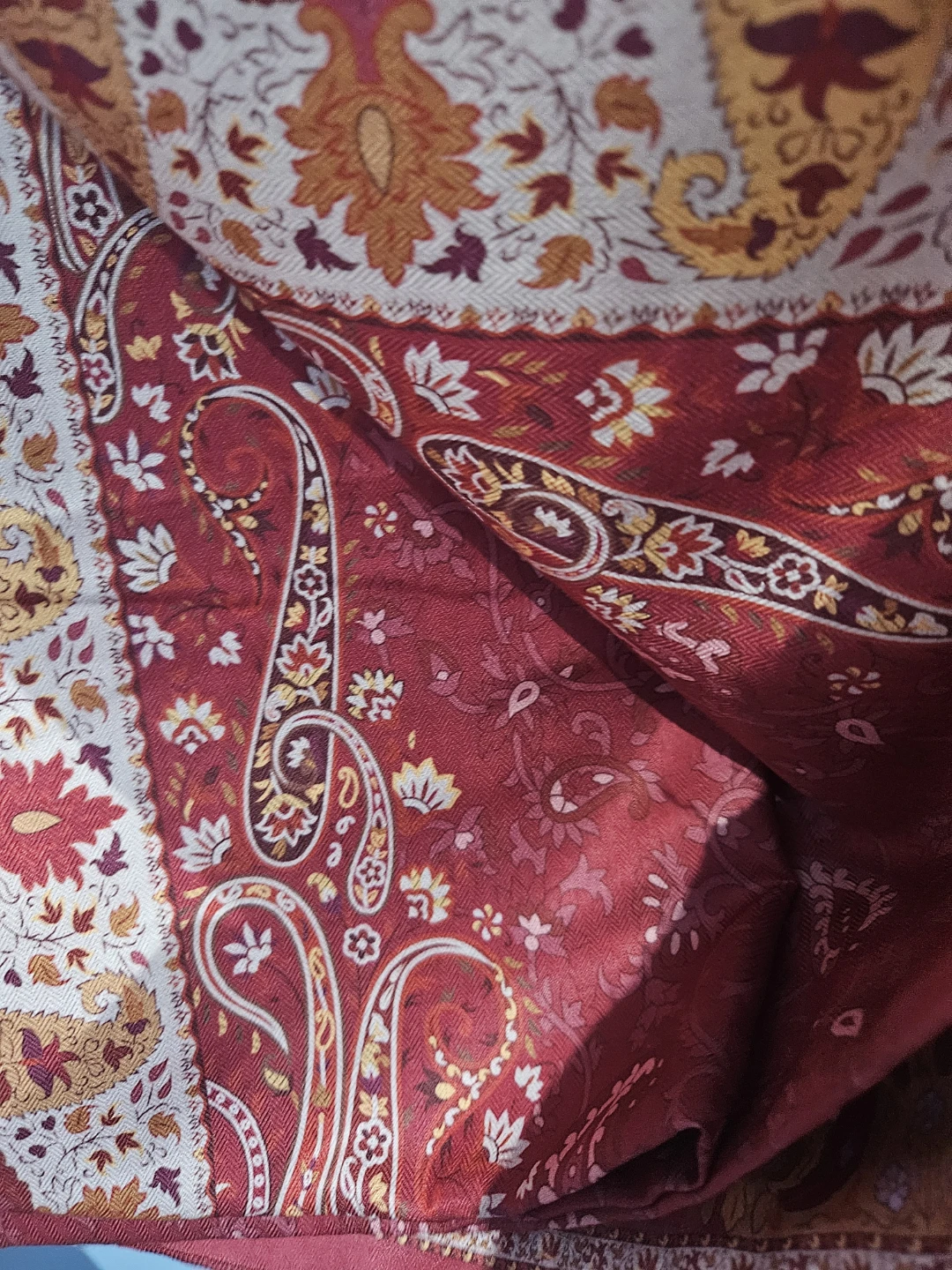3 pcs Brick Red Embroidered Kurti with Paisley Print - photo 4