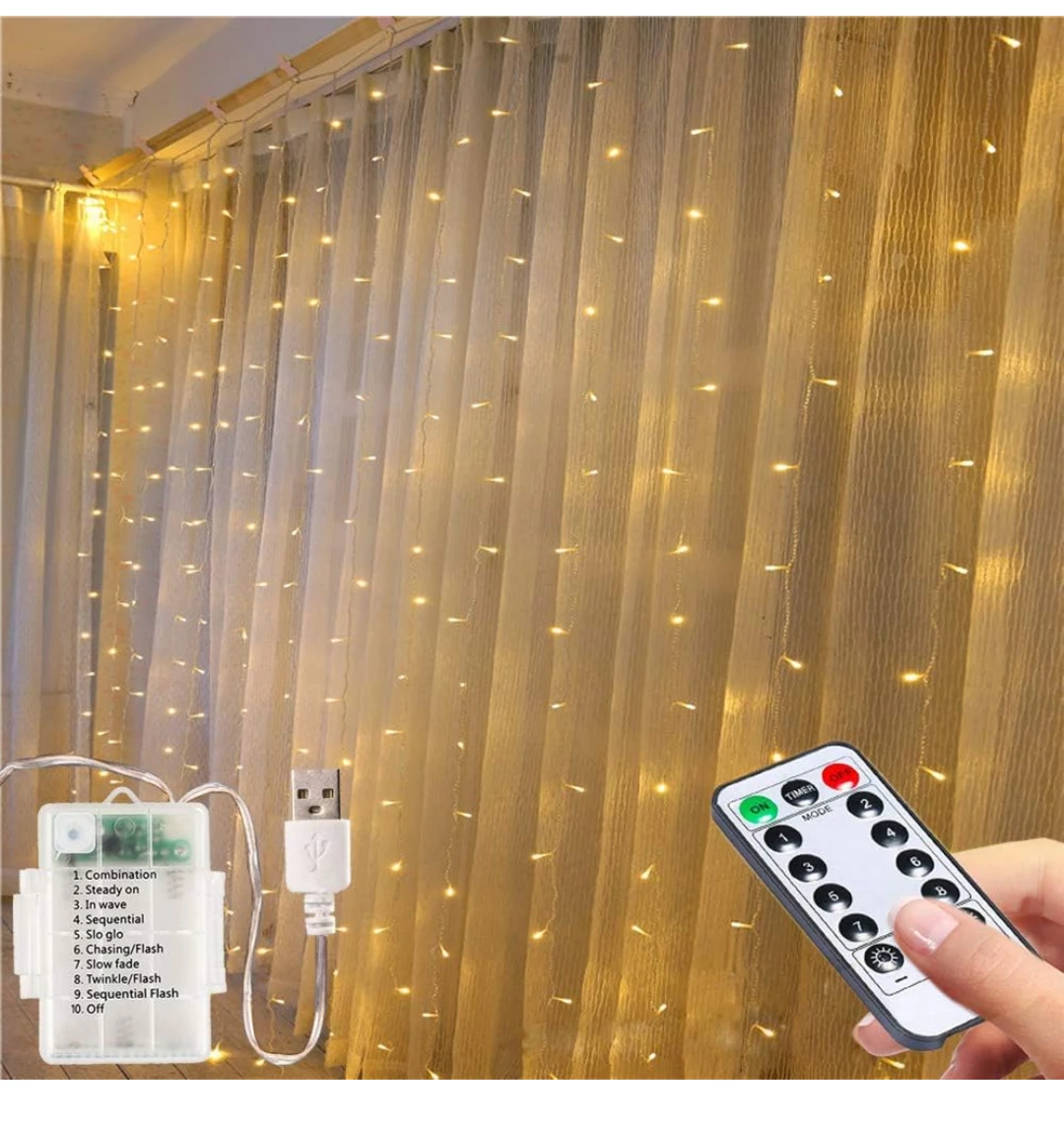 Warm White Curtain String Lights with Remote - photo 2
