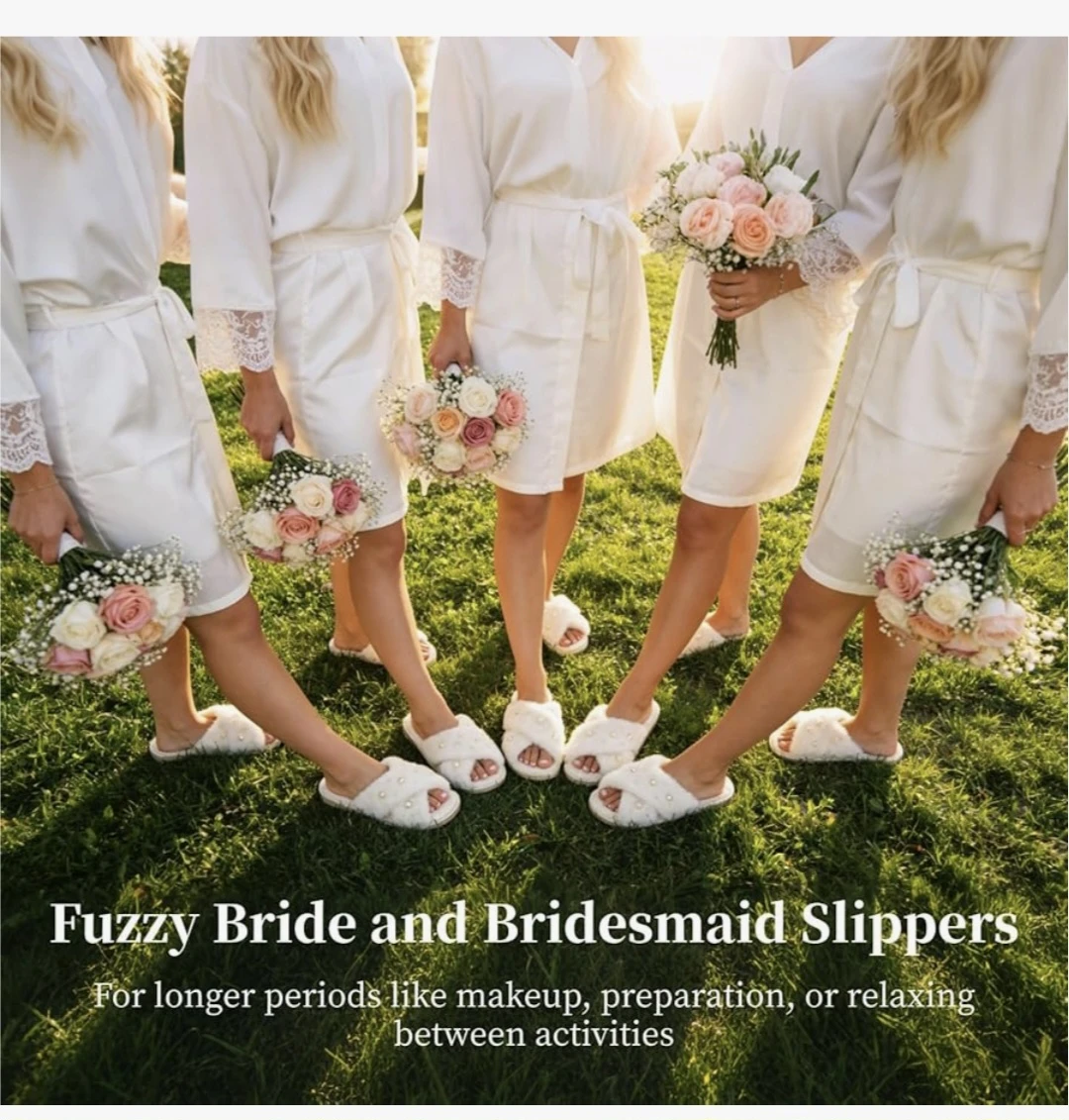 Fuzzy Pearl Cross Band Slippers - White - photo 2