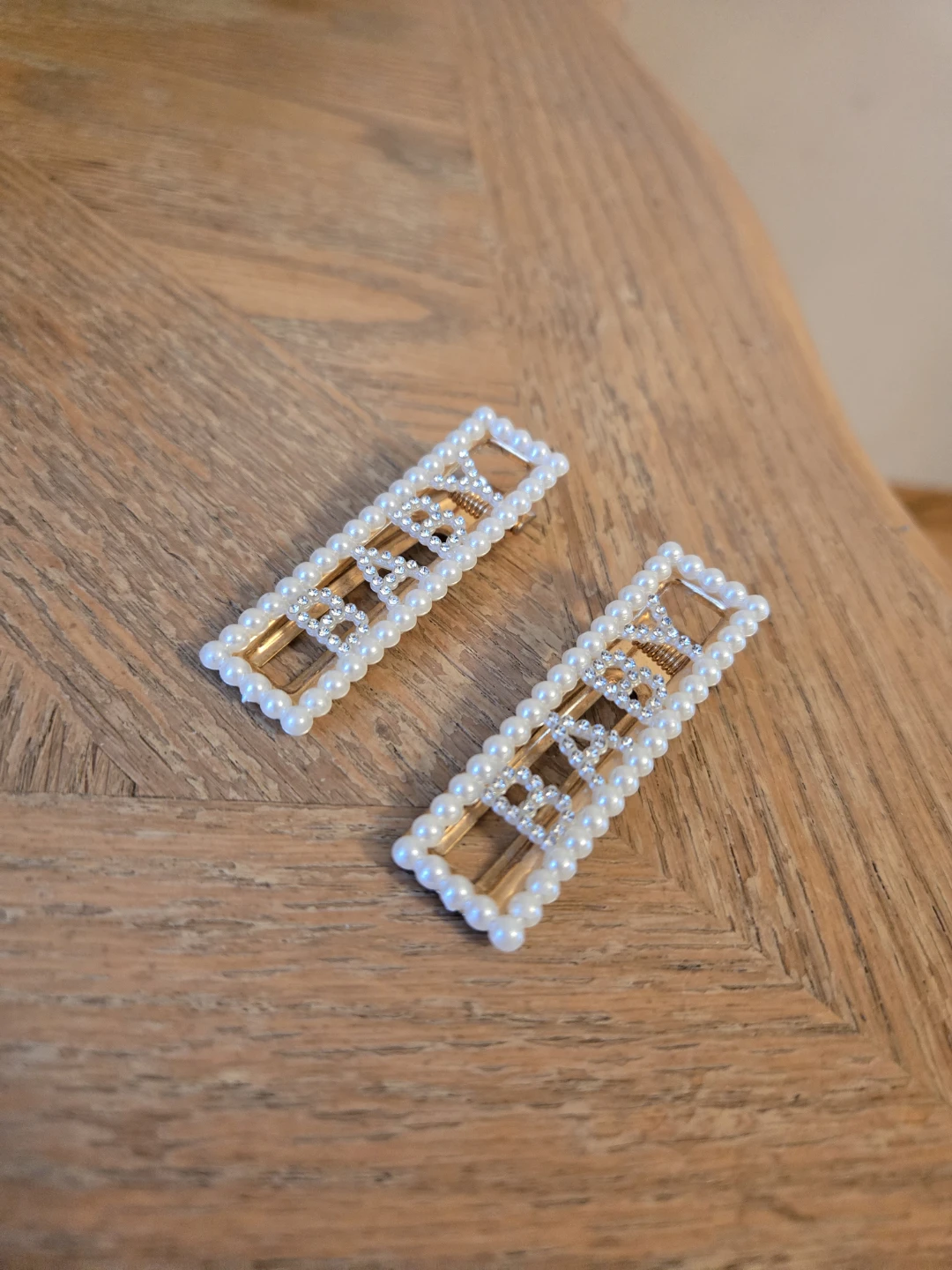 Set of 2 "Baby" Hair Clips - Gold Tone with Pearl