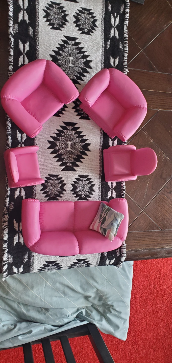 Pink Dollhouse Furniture Set - Sofa, Chairs, and Stool - photo 3