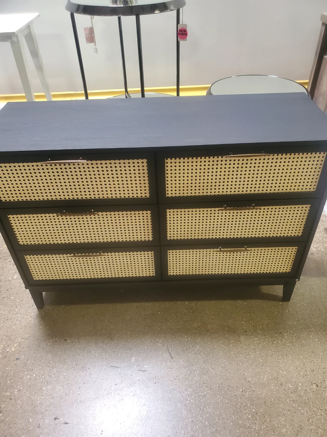Dark Wood Dresser with Cane Front Drawers(New In Box)