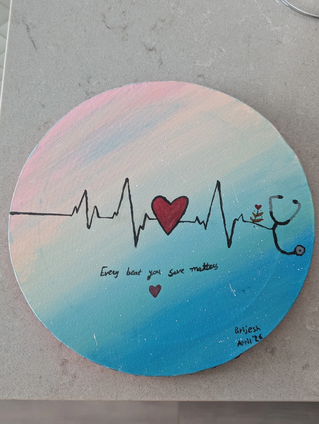 Handmade Heartbeat & Stethoscope Painting Nurse/Doctor Theme