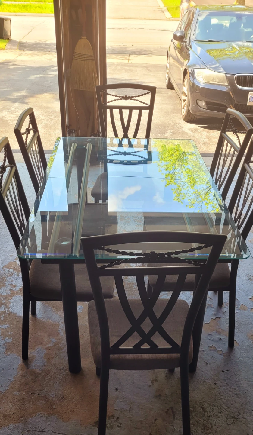 Glass Top Dining Table with 6 Chairs
