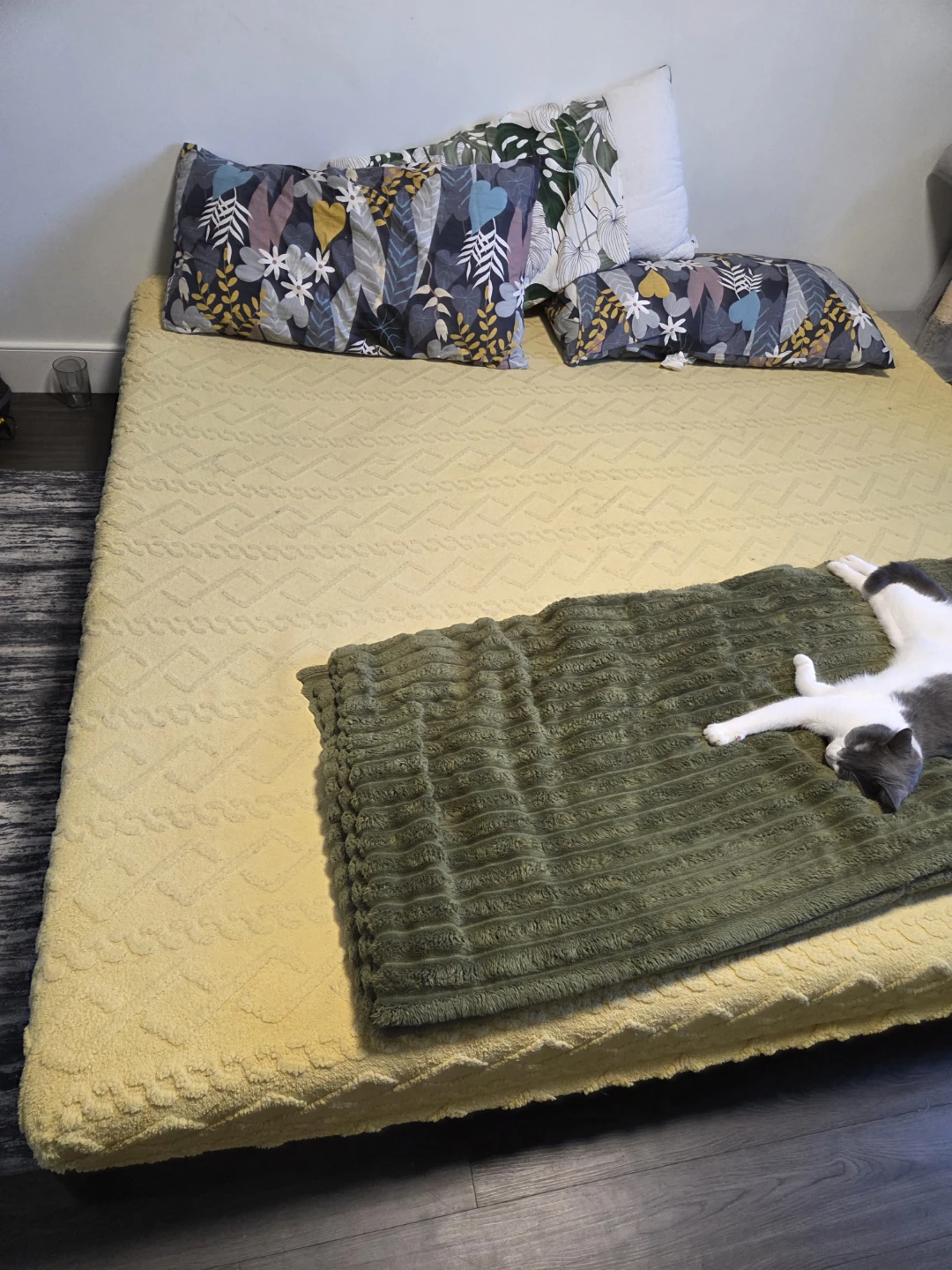King size bed frame with mattress.
