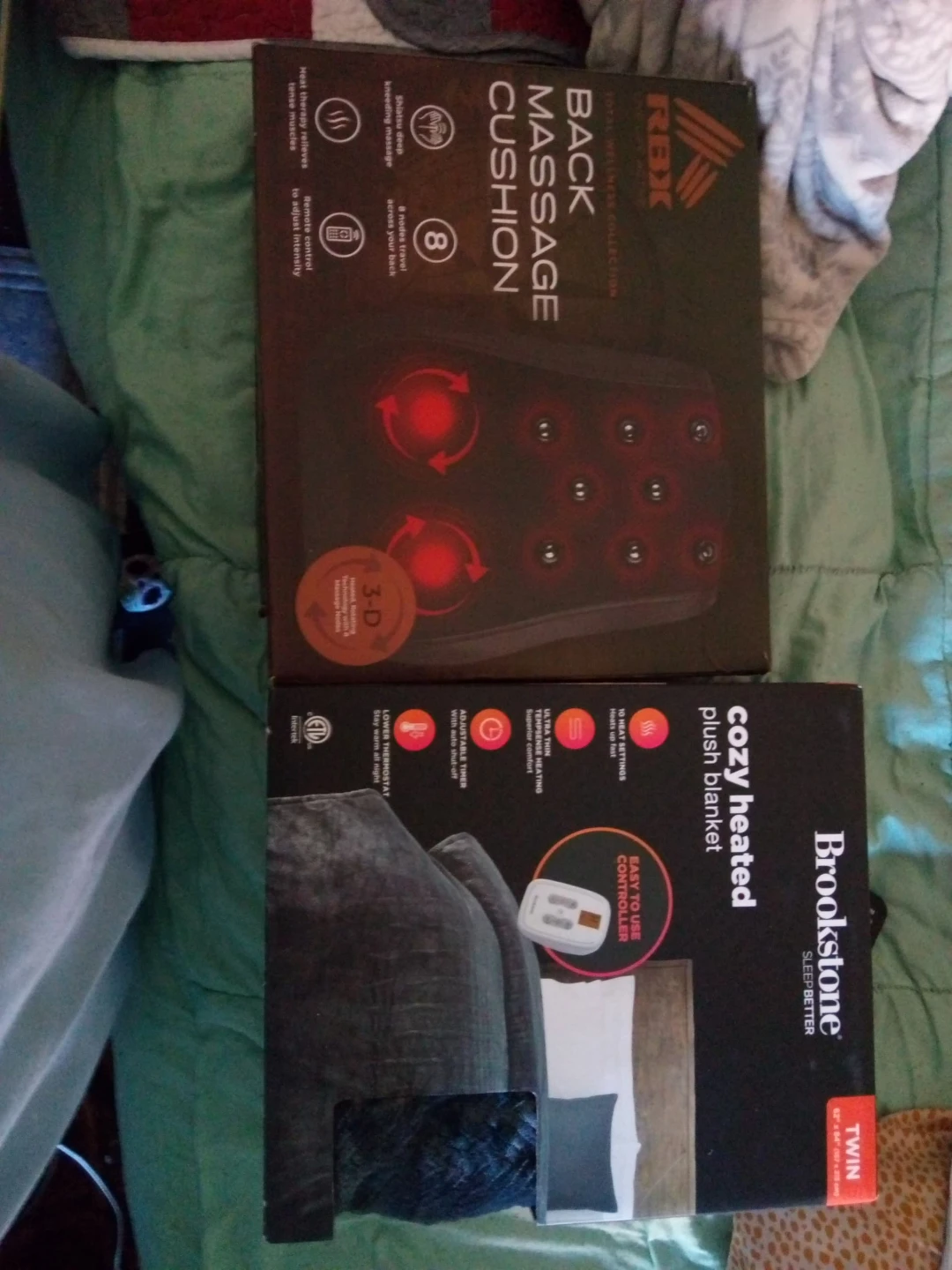 RBX Back Massage Cushion & Brookstone Cozy Heated Plush Blanket