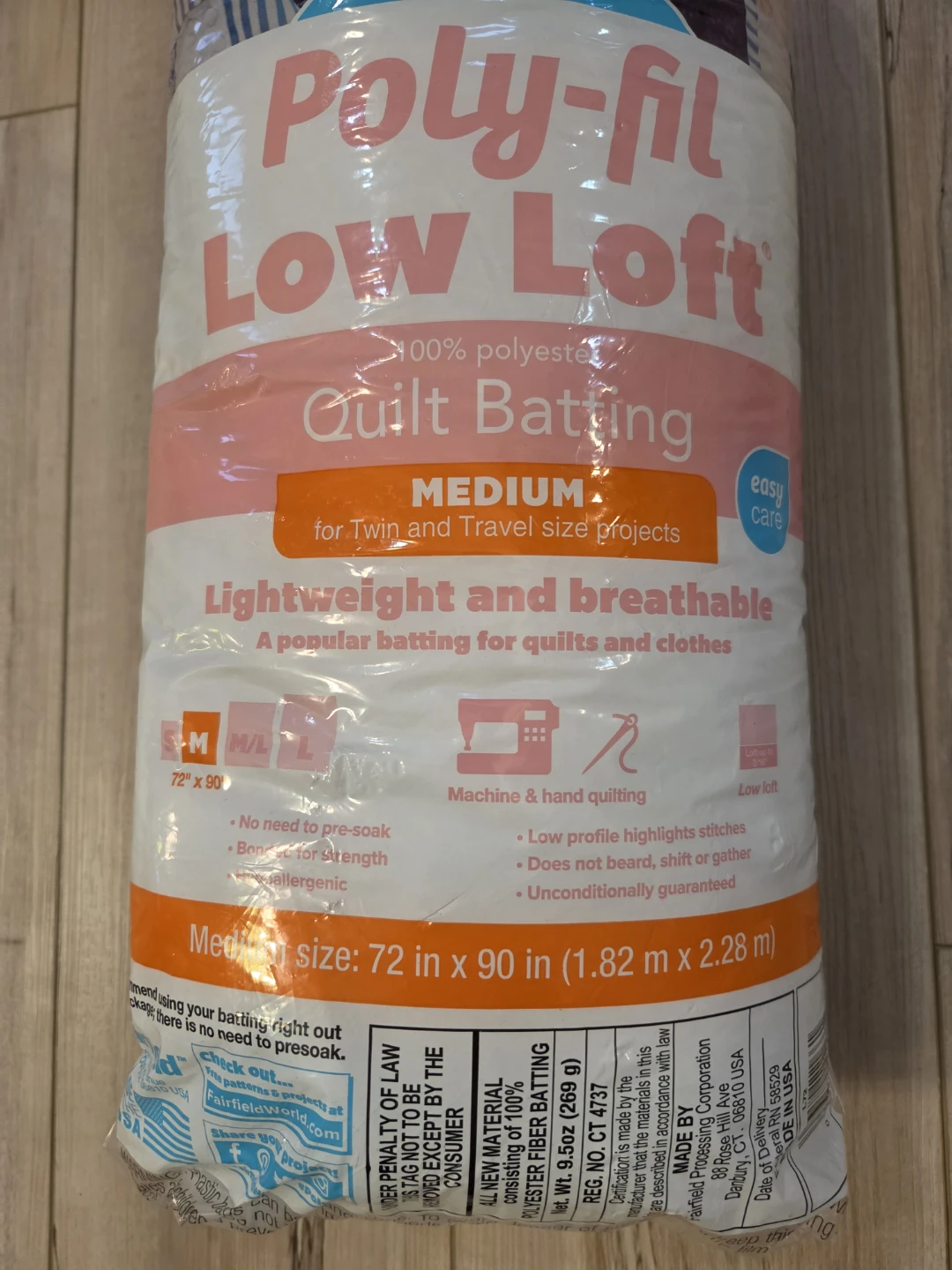 Fairfield Poly-fil Low Loft Quilt Batting Medium 72" x 90" - photo 3