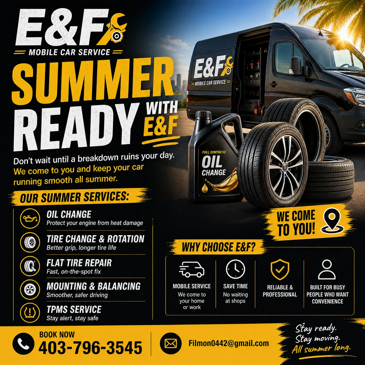 E&F Mobile Car Service Summer Ready - Oil Change & Tire Services